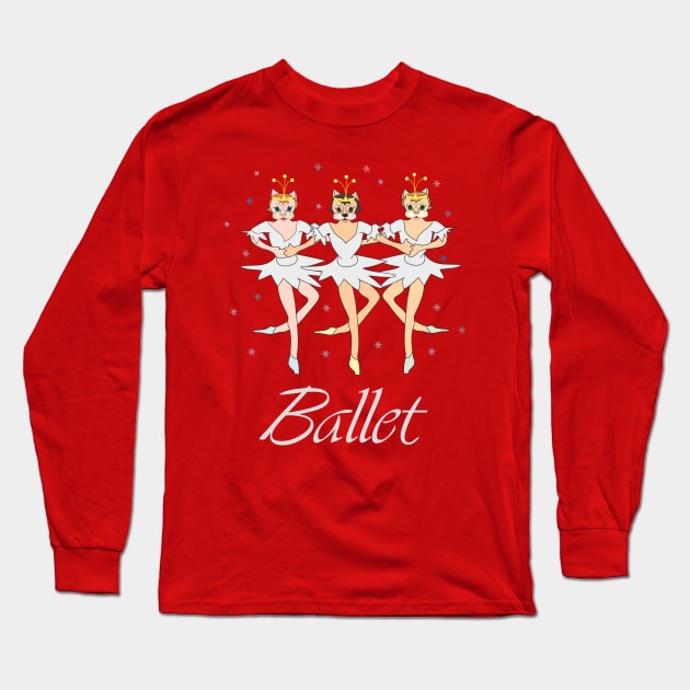 Three ballerina cats Long Sleeve T-Shirt by Alekvik